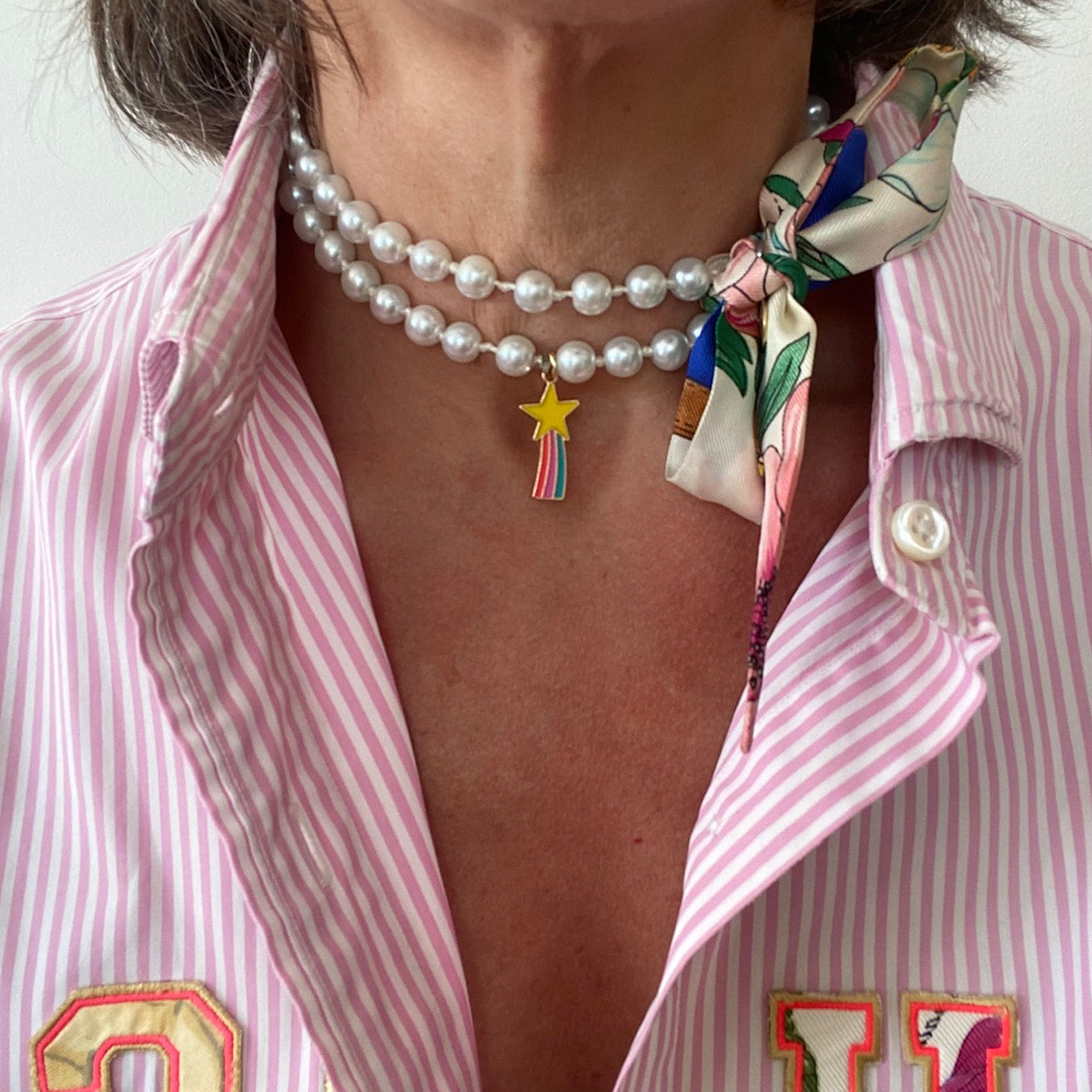 collier de perles fantaisie twilly  en soie foulard Gucci vintage revalorisé