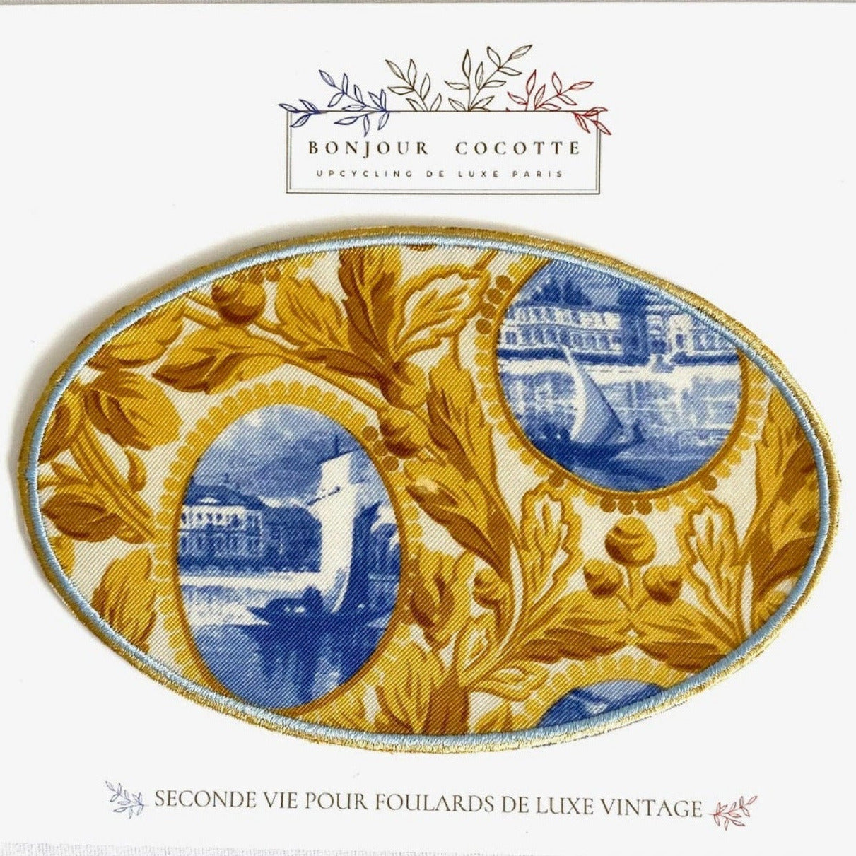 Coudière patch  thermocollant upcycling de soie issue de la revalorisation de foulards de luxe vintage Mantero