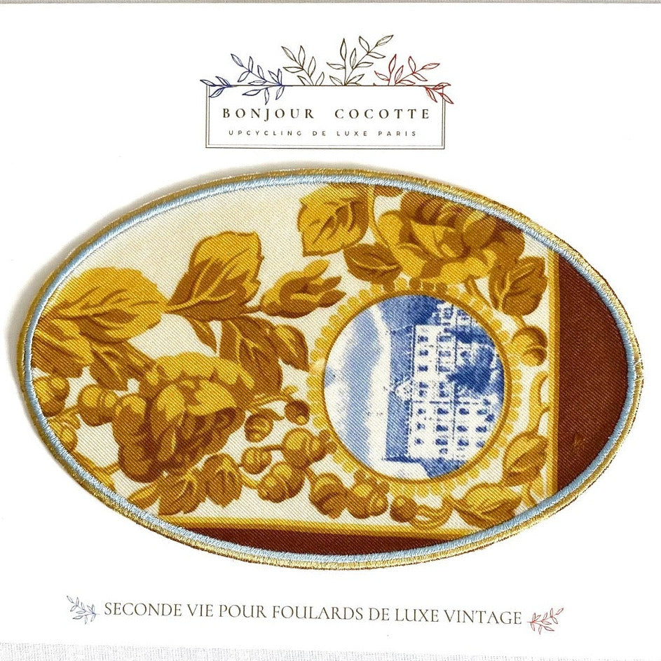 Coudière patch  thermocollant upcycling de soie issue de la revalorisation de foulards de luxe vintage Mantero