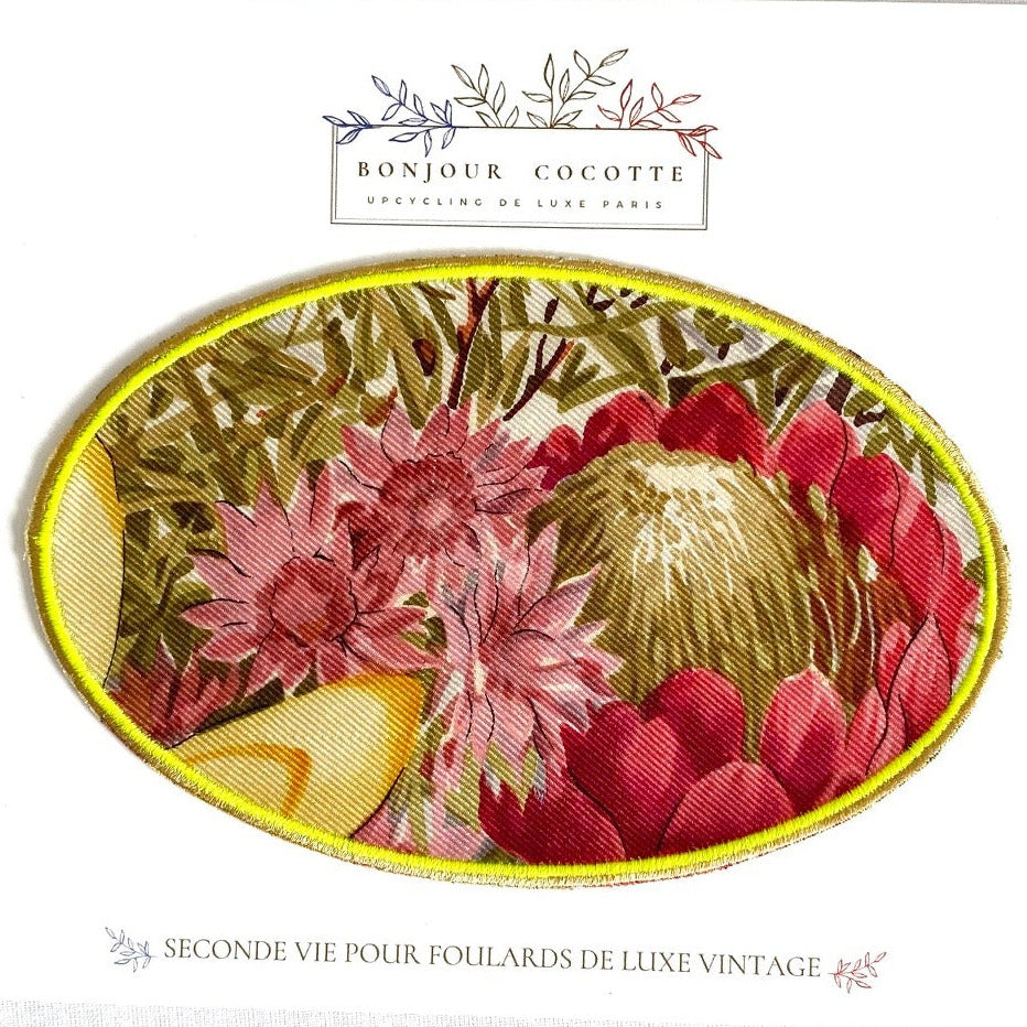 Coudière patch thermocollant upcycling de soie issue de la revalorisation de foulards de luxe vintage Mantero