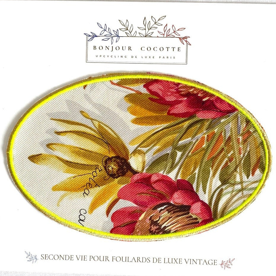 Coudière patch thermocollant upcycling de soie issue de la revalorisation de foulards de luxe vintage Mantero