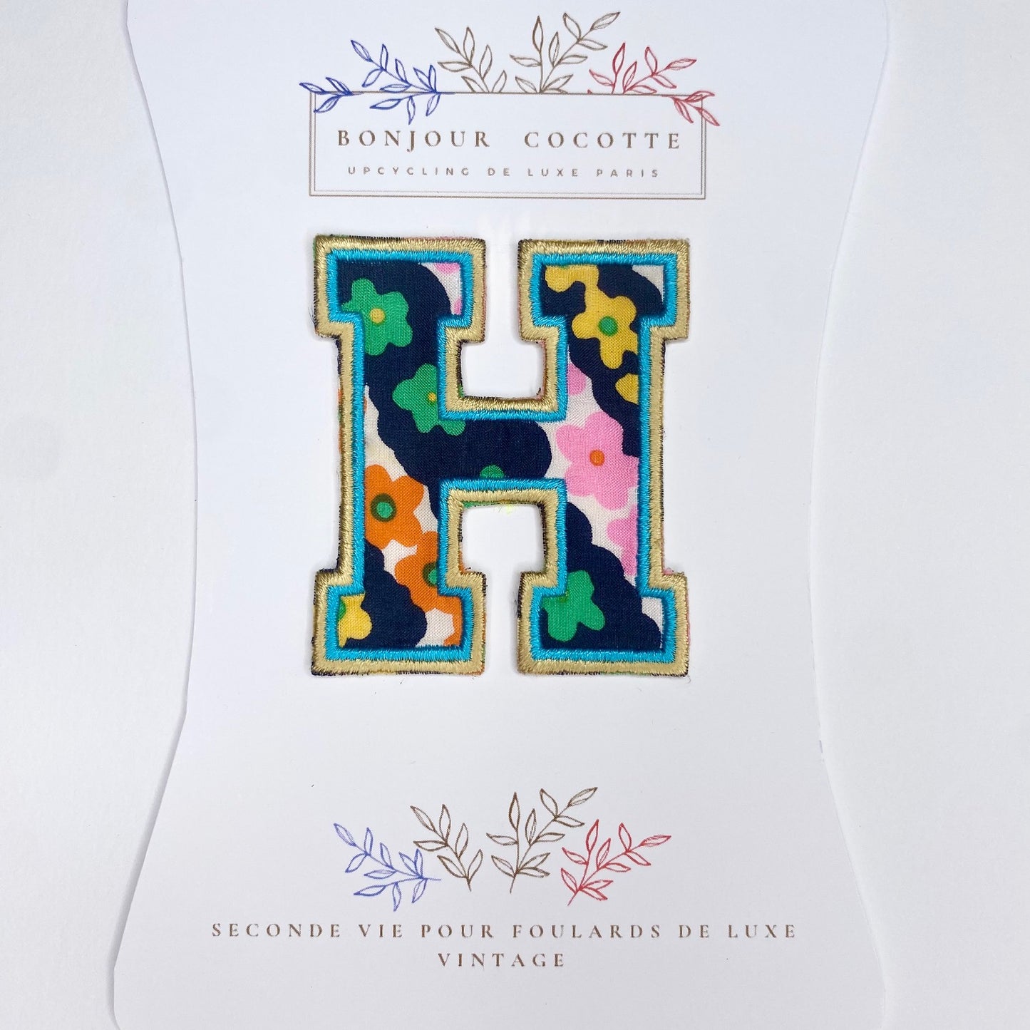 Patch  thermocollant petite lettre H  foulard revalorisé vintage Dior
