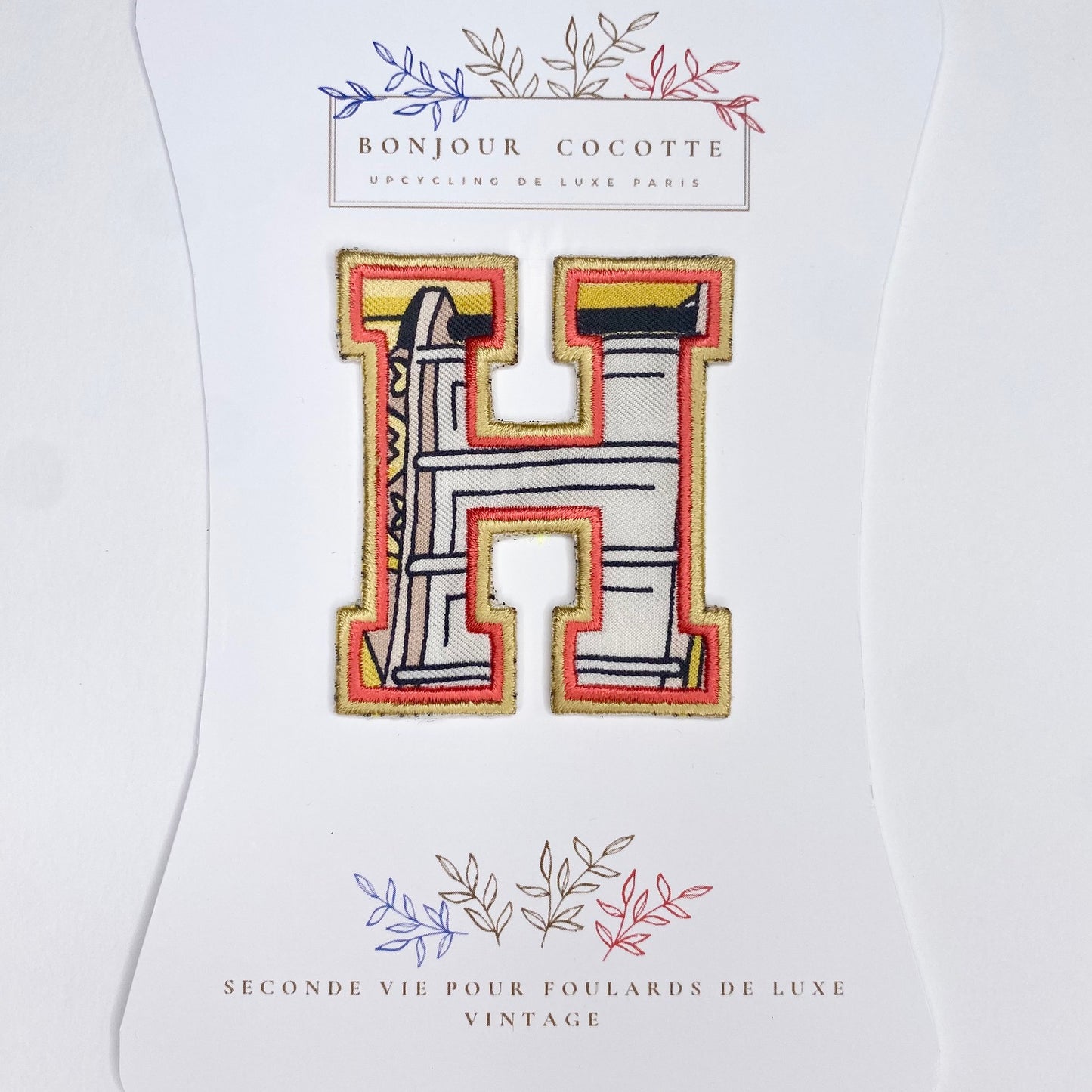 Patch  thermocollant petite lettre H  foulard revalorisé vintage Hermès