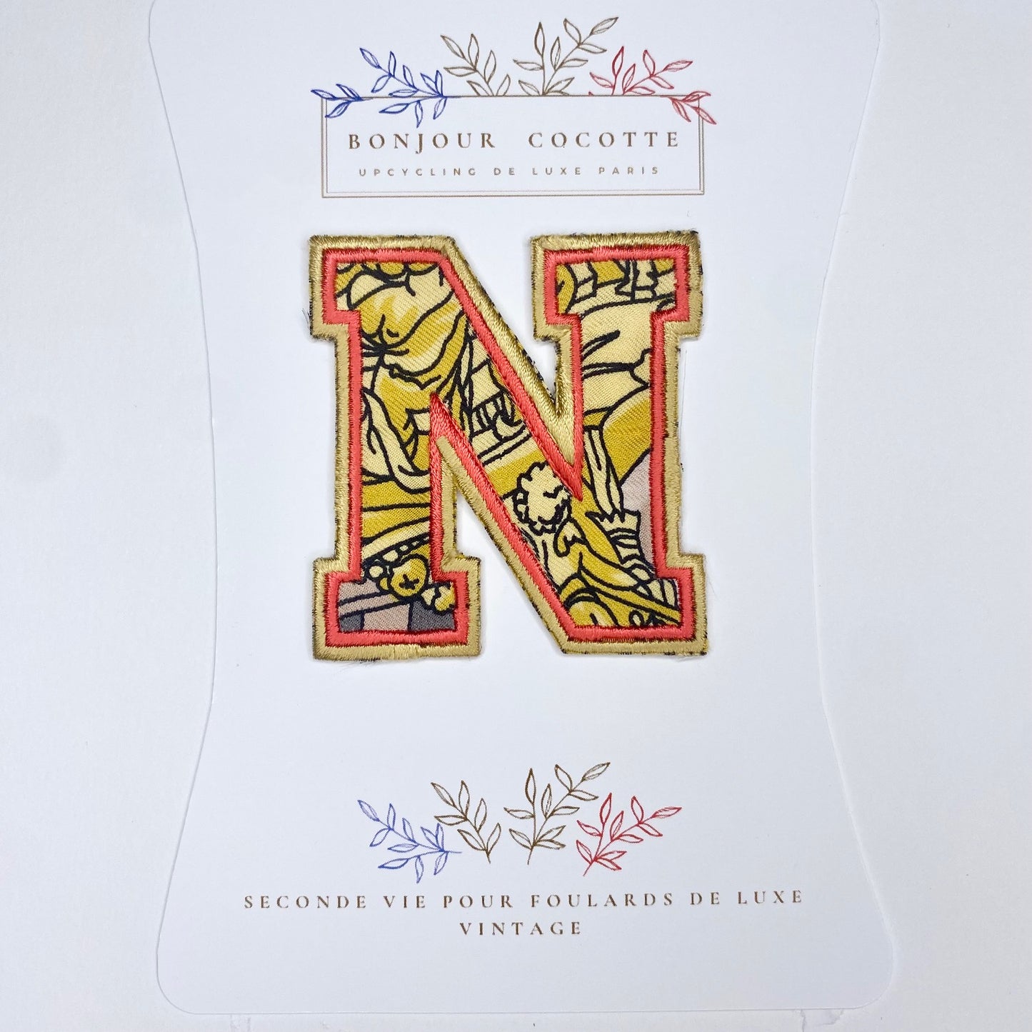 Patch  thermocollant petite lettre N foulard revalorisé vintage Hermès