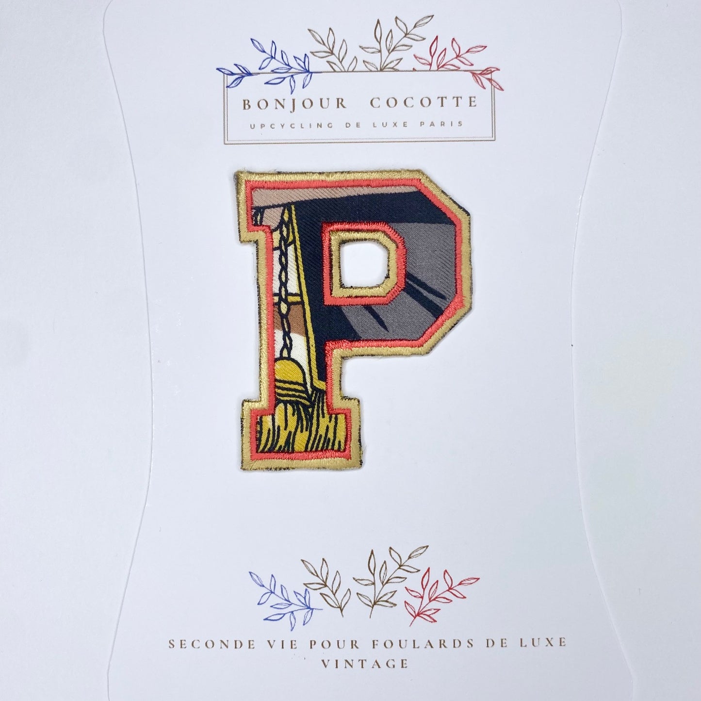 Patch  thermocollant petite lettre P  foulard revalorisé vintage Hermès