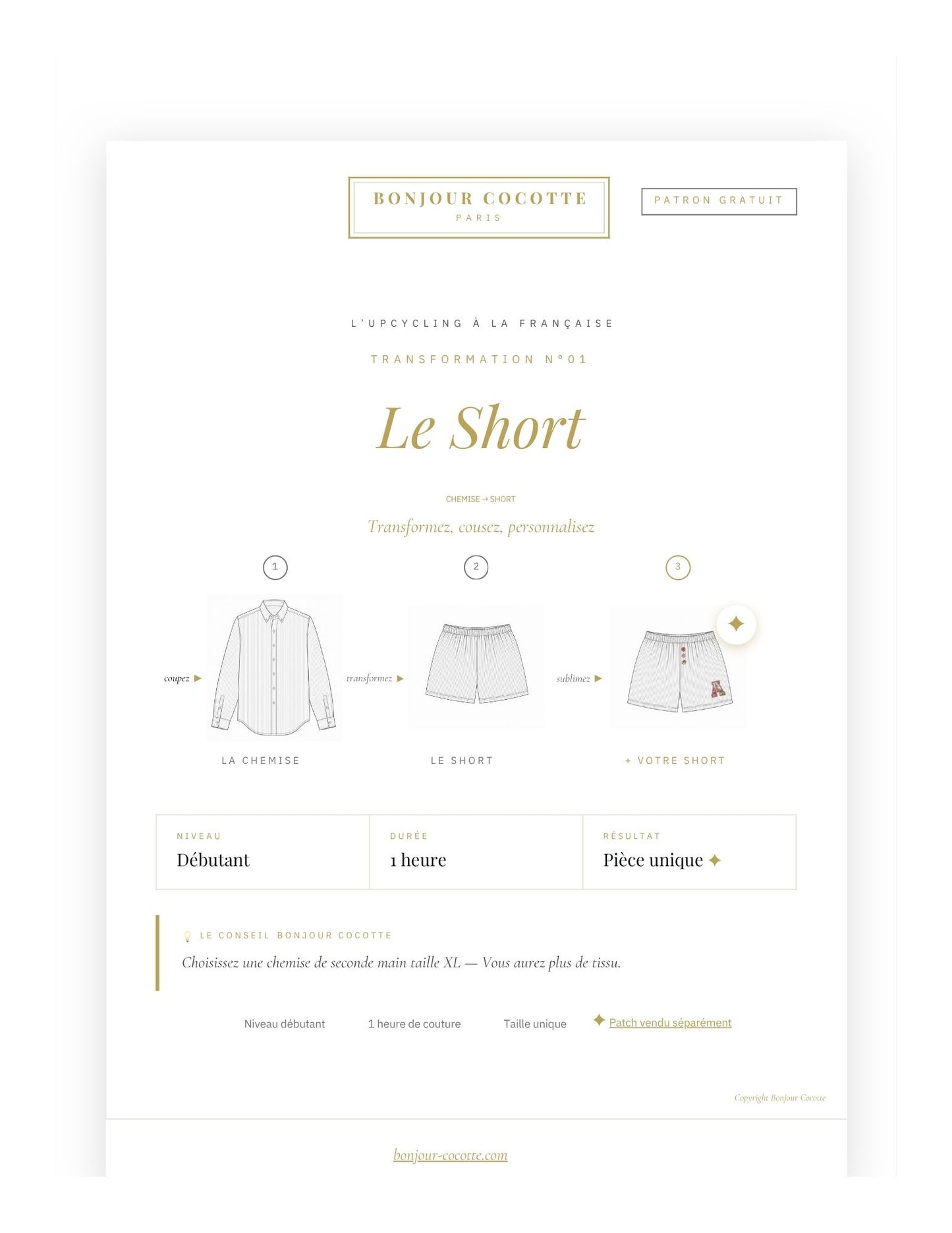 patrons gratuits DIY upcycling short Bonjour Cocotte